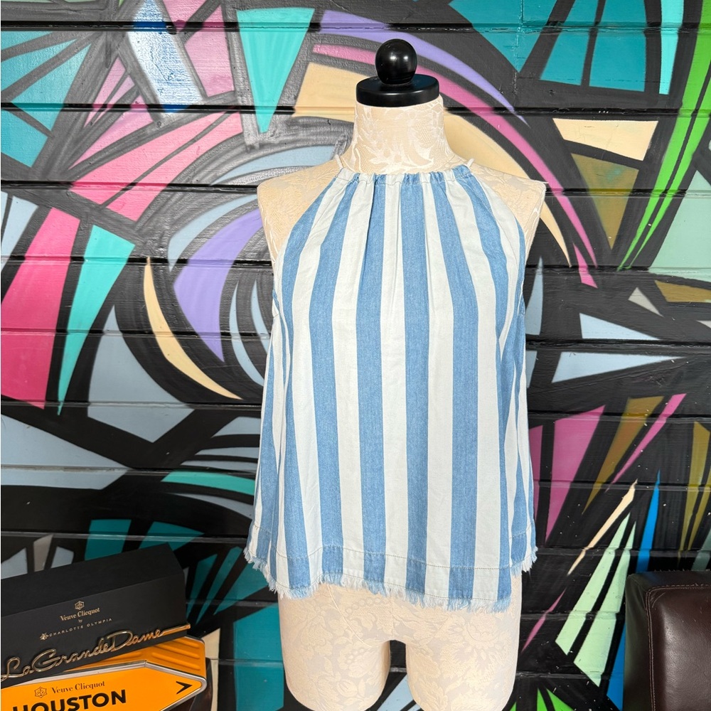 Maeve Anthropologie brand Blue denim striped anthro top size XS, S EUC!